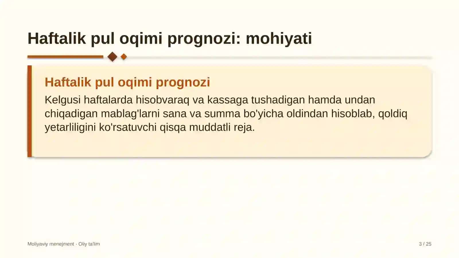fintex kompaniyalarida haftalik pul oqimi prognozini tuzish 7924 3