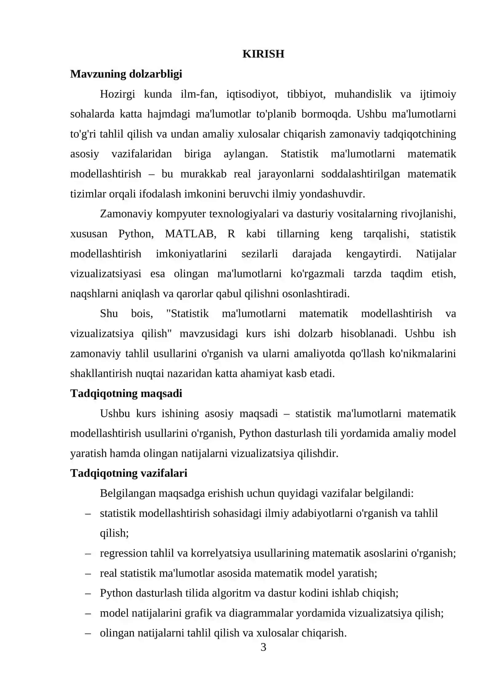Statistik ma'lumotlarni matematik modellashtirish va vizualizatsiya qilish 3