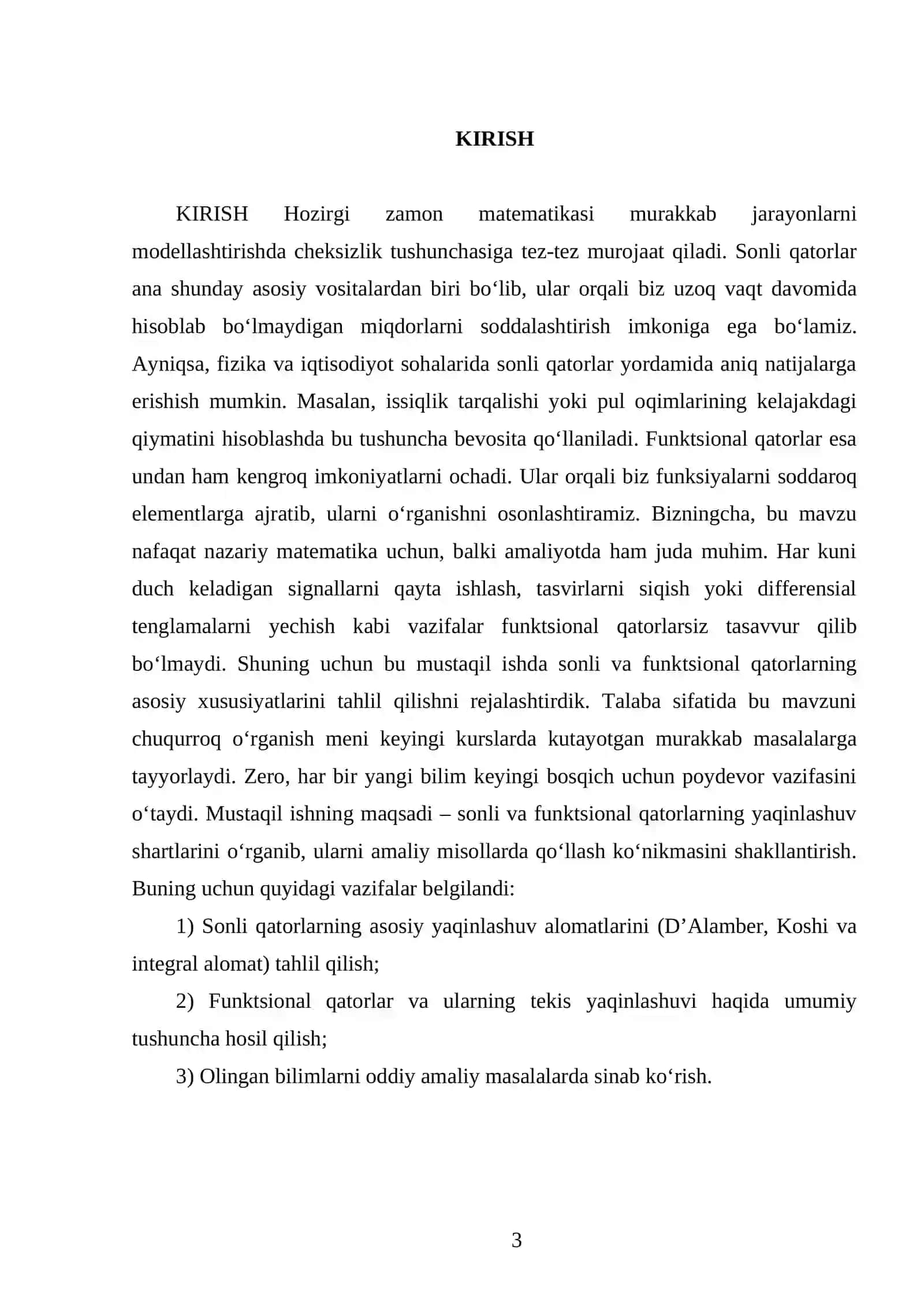 Sonli Qatorlar. Funktsional Qatorlar 3