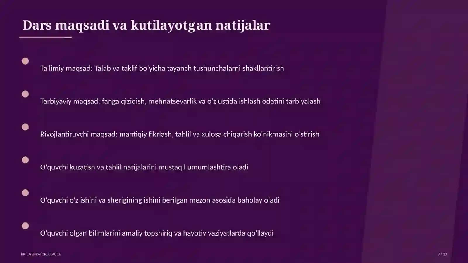 Huquq va iqtisodiyot asoslari (9–11) — ochiq dars uchun 3