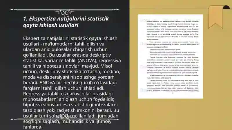 Ekspertiza natijalarini statistik qayta ishlash. Ekspert baholash usuli. Ekspertlar samaradorligini baholash. 3