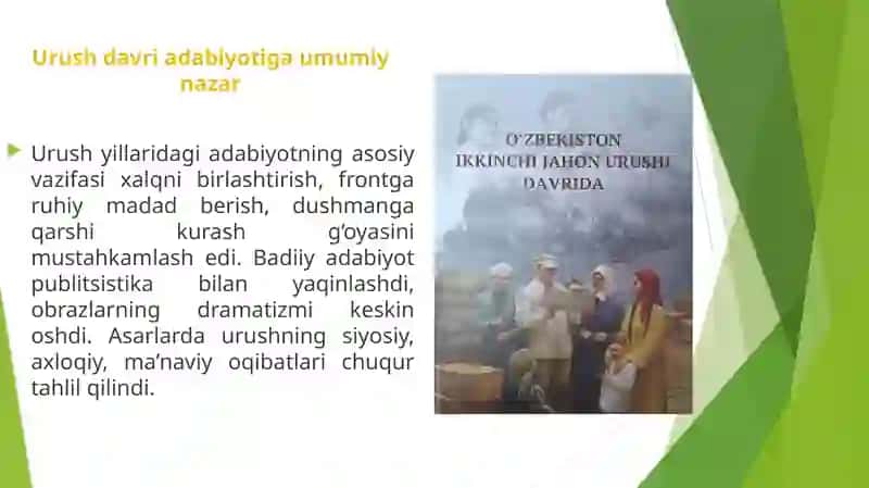 Ikkinchijahon Urushi davrida oʻzbek adabiyoti 3