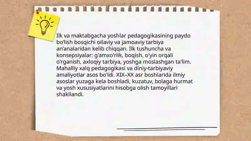 Ilk va maktabgacha yoshlar pedagogikasining fan sifatida rivojlanish bosqichlari 3