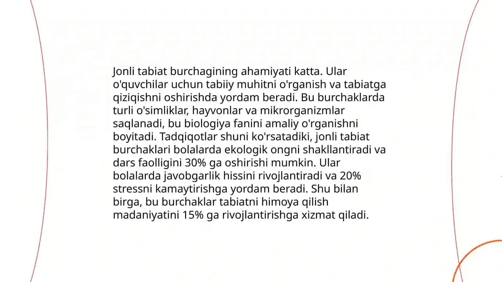 Jonli tabiat burchagida o'tkaziladigan biror mavzuga bir soatlik dars ishlanma yozish 3