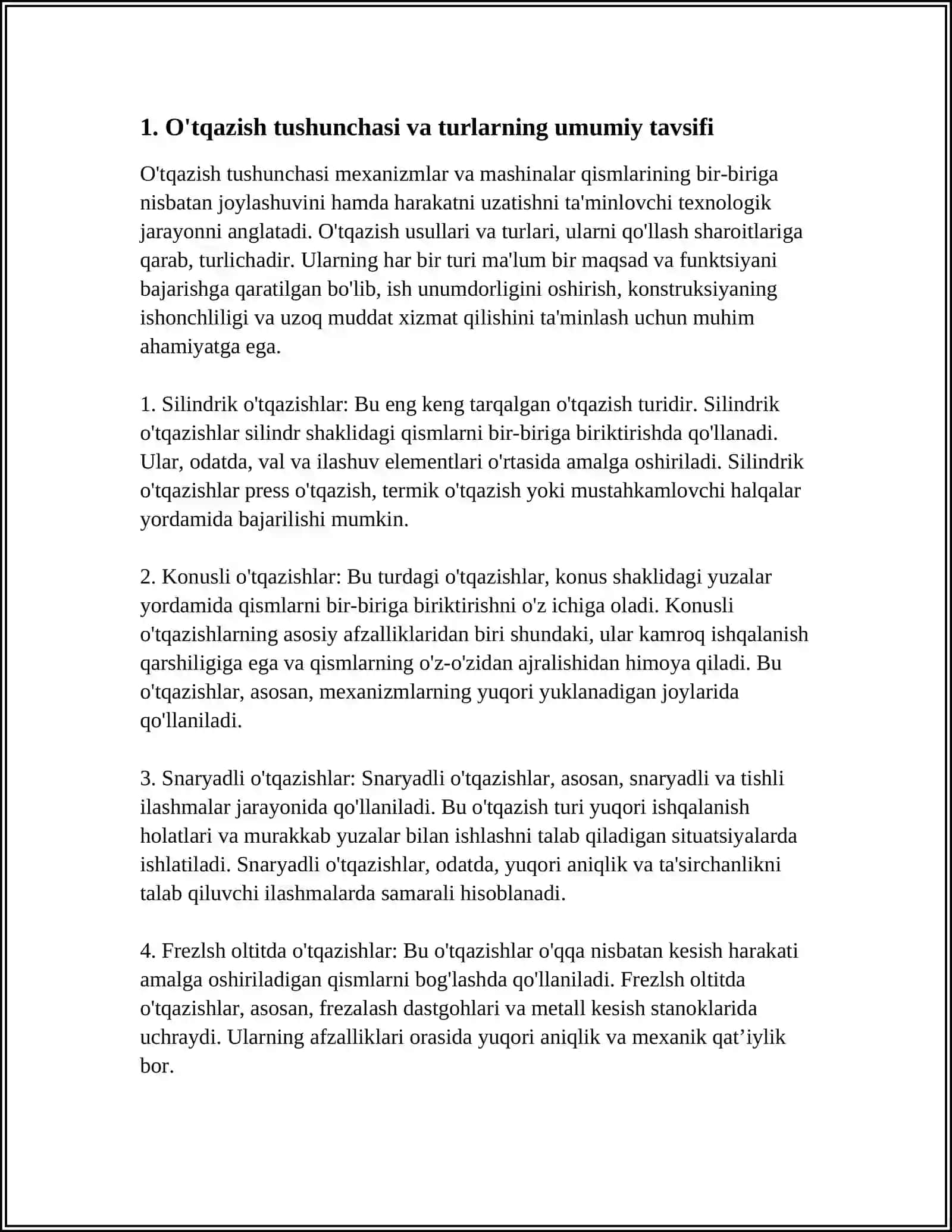 O'TQAZISHLARNING TURLARI VA TAVSIFI 3
