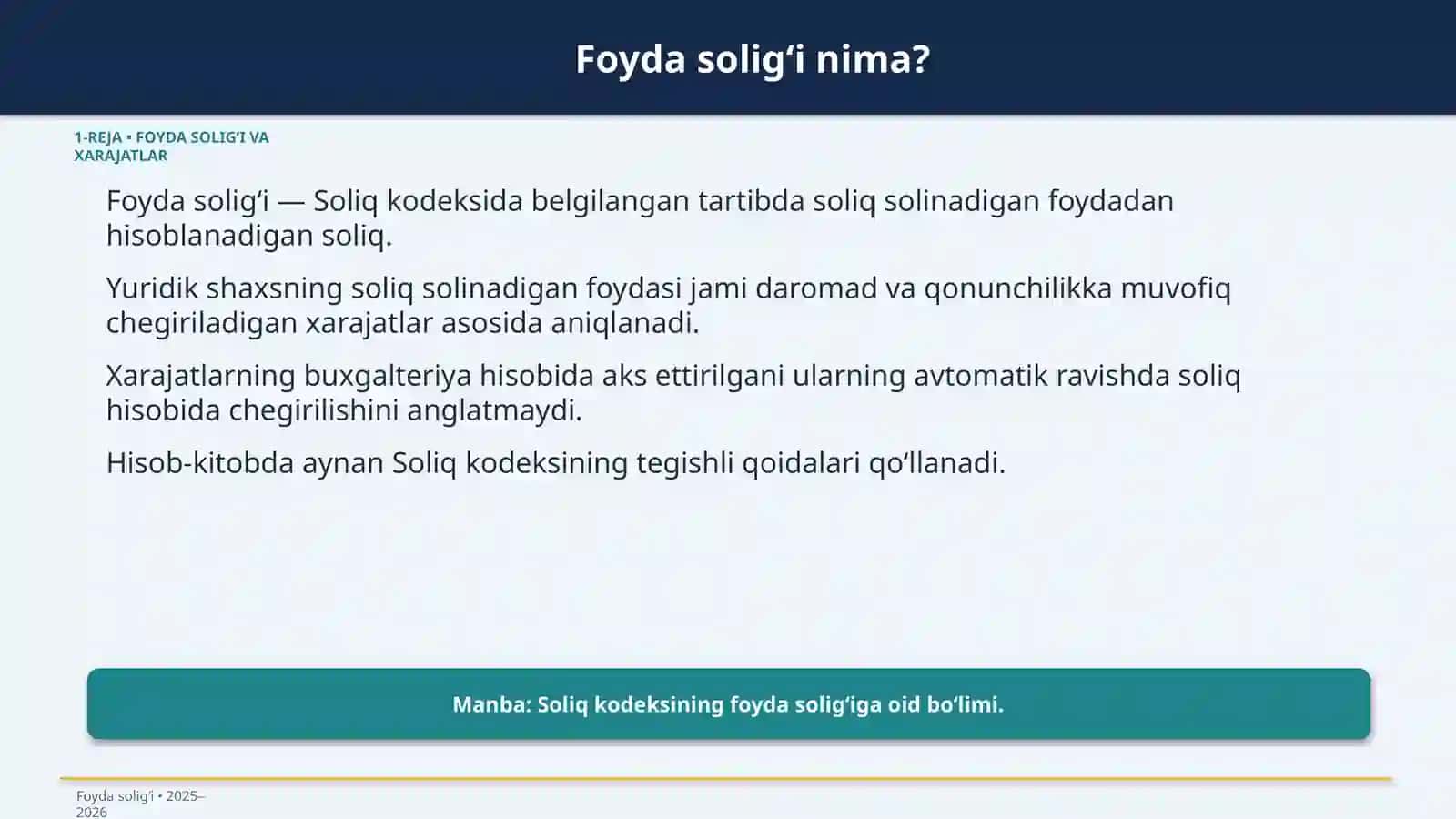 Foyda solig‘ining xarajatlar tarkibi hamda chegirib tashlanmaydigan xarajatlar 3