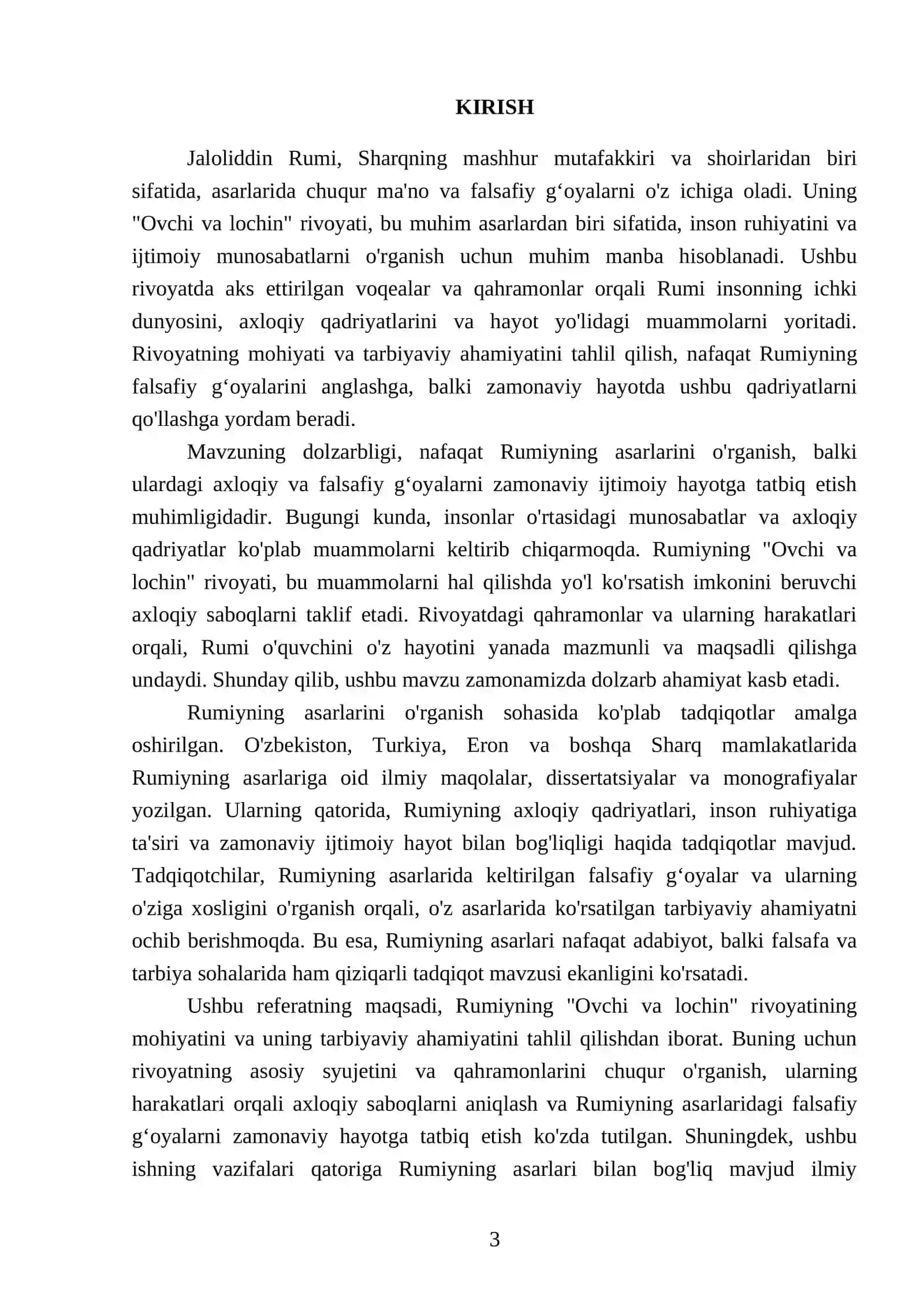 J.Rumiyning "Ovchi va lochin" rivoyati 3