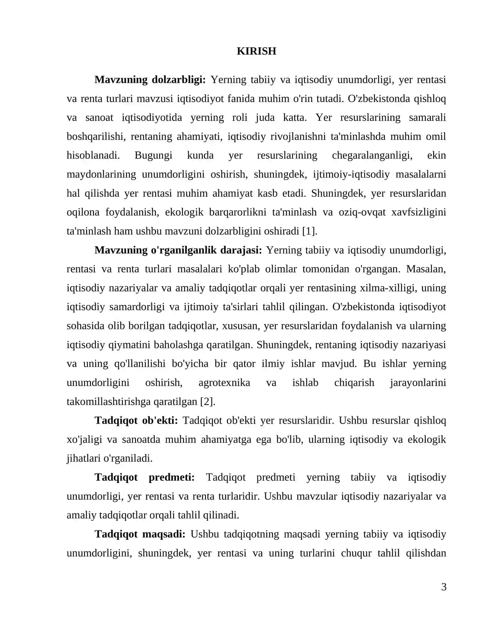 Yerning tabiiy va iqtisodiy unumdorligi,yer rentasi, renta turlari 3