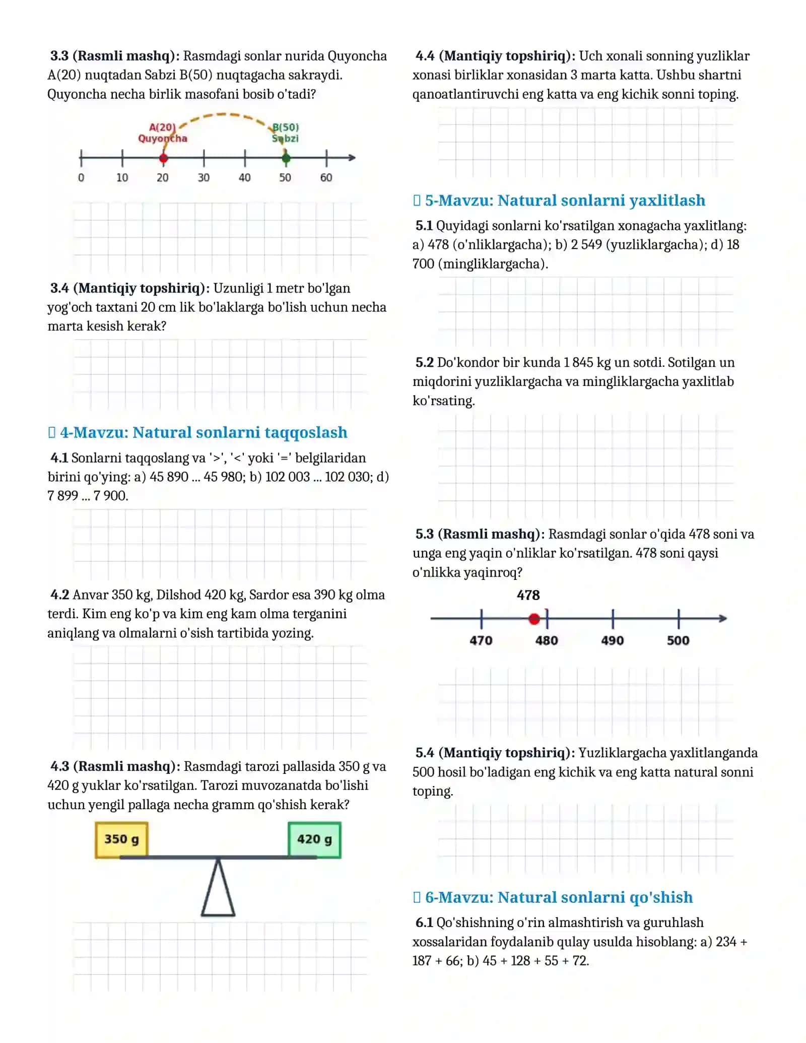 5-SINF MATEMATIKA MAVZULASHTIRILGAN TOPSHIRIQLAR MASHQ DAFTARI, YANGI DARSLIK ASOSIDA 3
