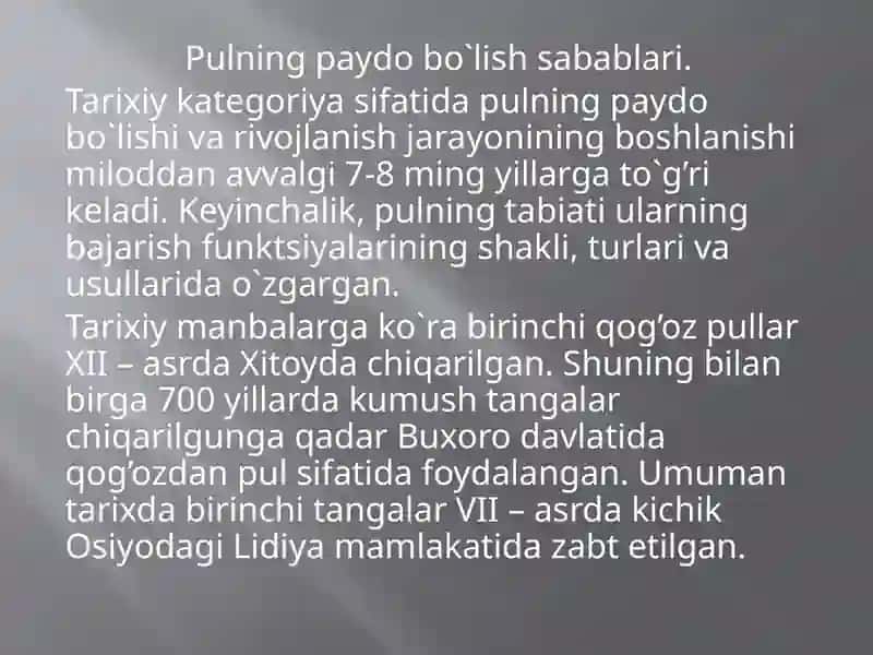 PULNING PAYDO BO`LISHI, ZARURLIGI VA FUNKTSIYALARI 3