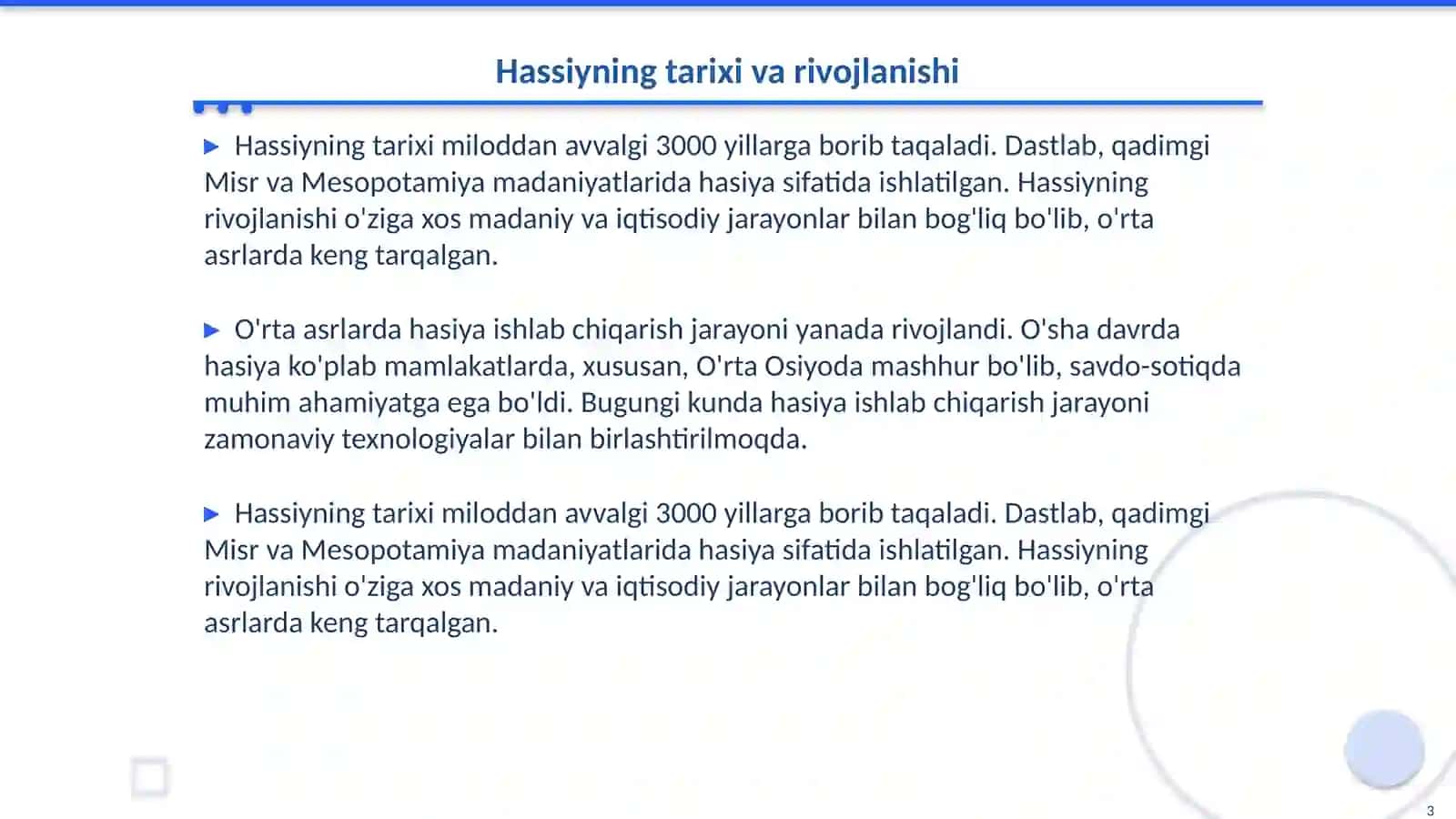 Hassiyning olinishi va uning xossalari 3