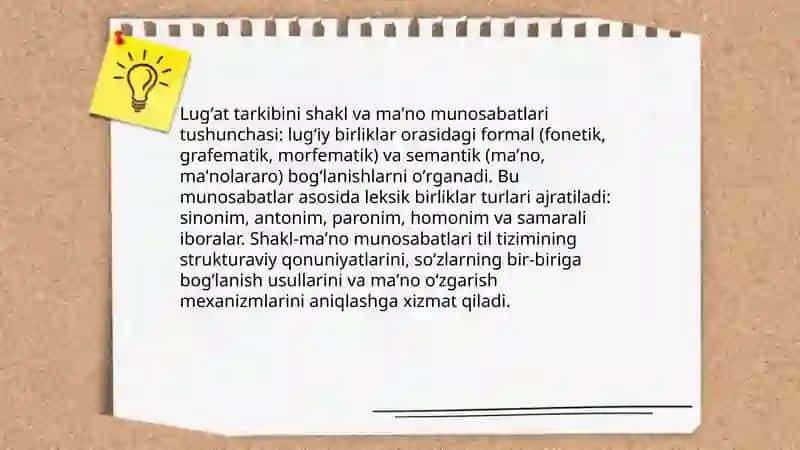 Lugʻat Tarkibini Shakl va Maʼno Munosabatlari 3