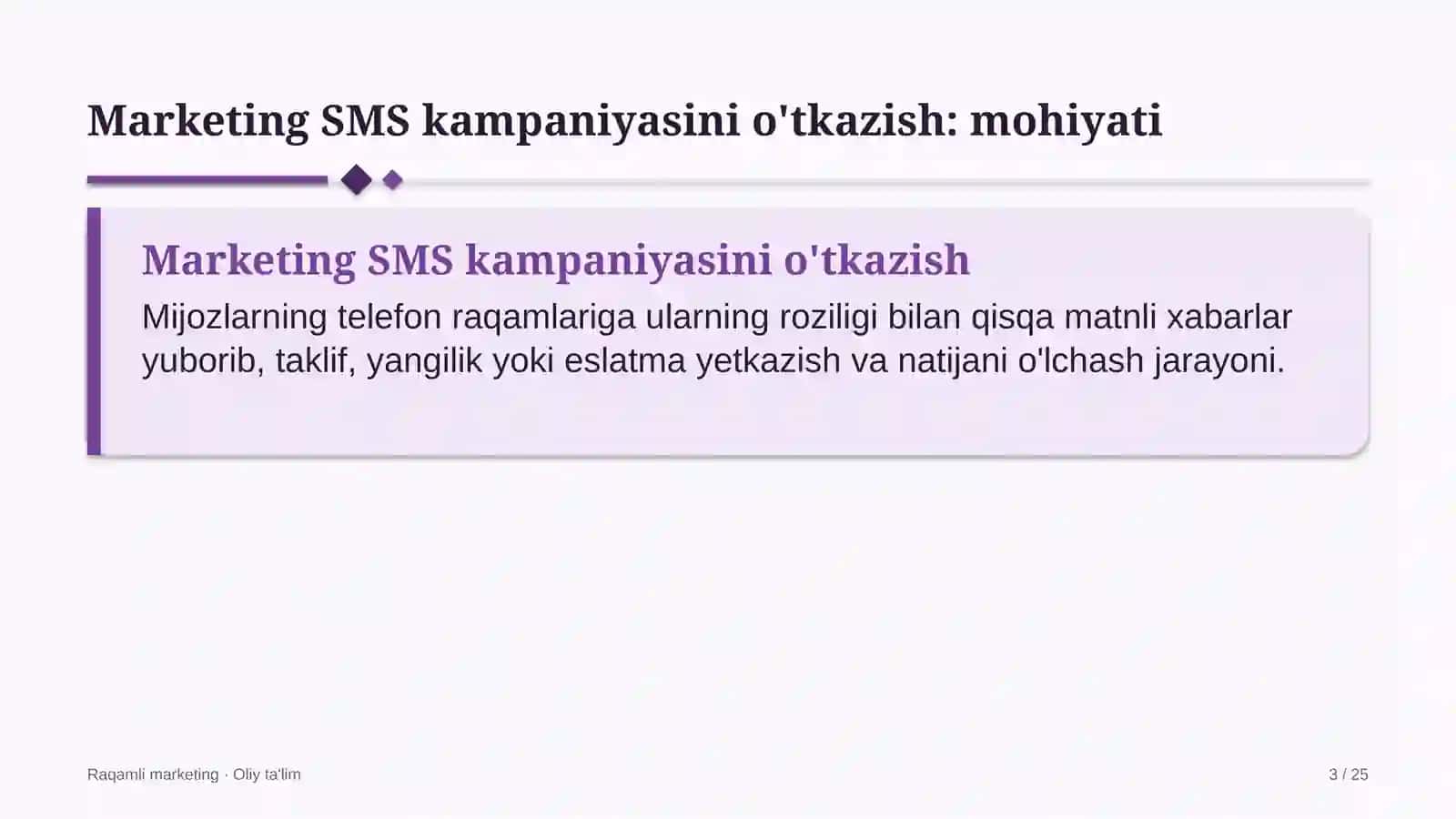 xususiy banklarda marketing uchun sms xabarlar kampaniyasini o'tkazish 6354 3