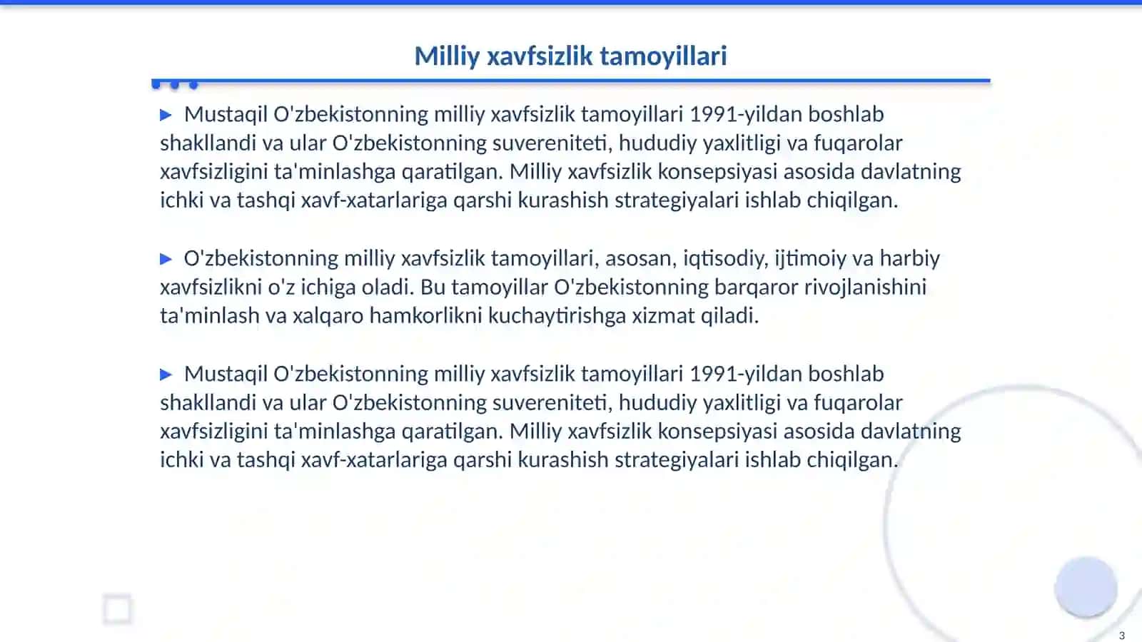 Islom Karimov asarlarida mustaqil O'zbekiston milliy xavfsizlik asoslari 3