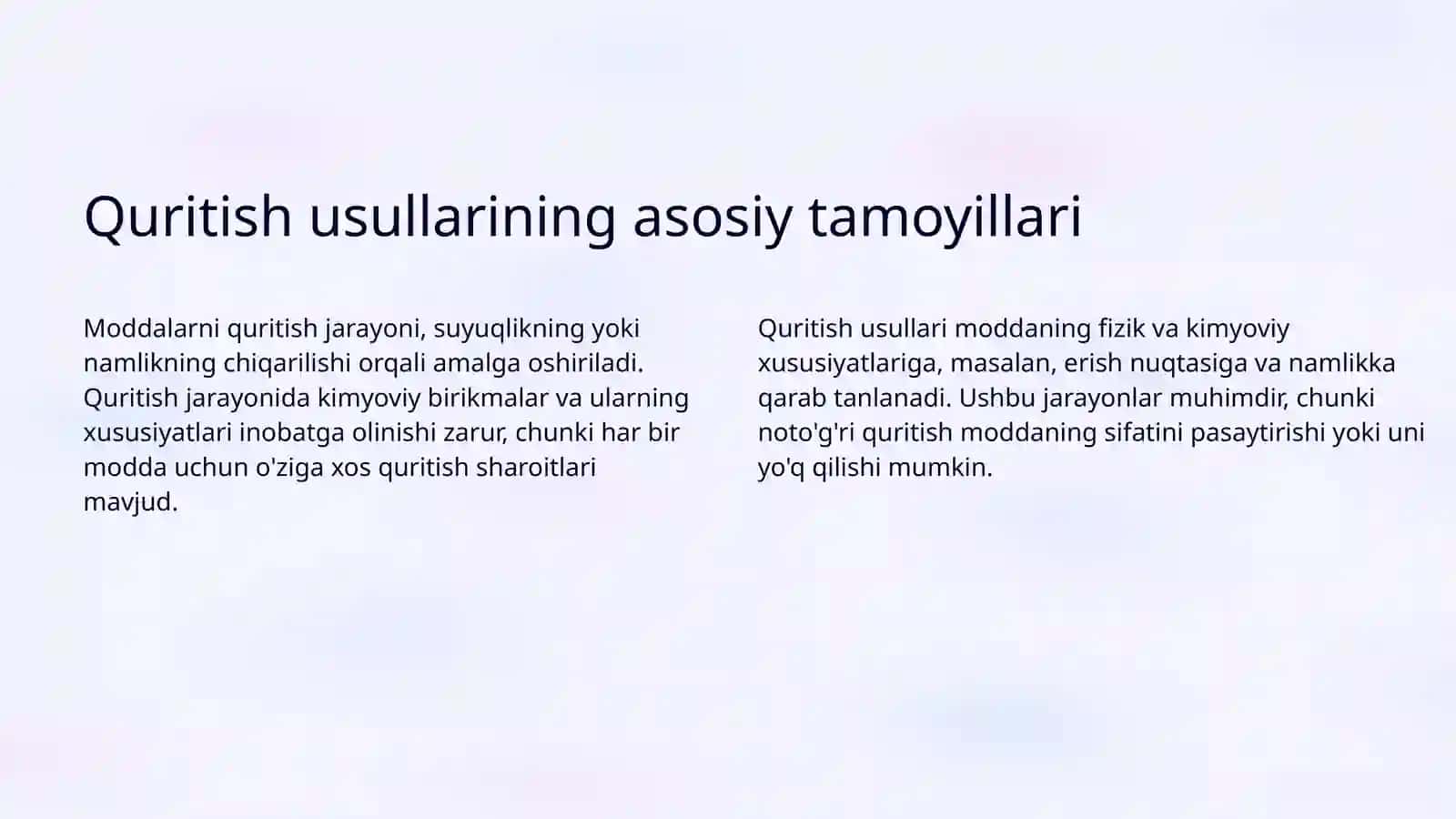 Moddalarni quritish usullari Kimyo 3