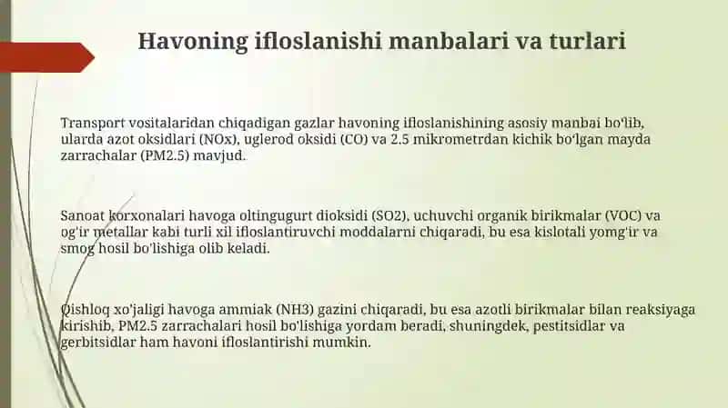 Havoning ifloslanishi va uni bartaraf qilish yoʻllari 3