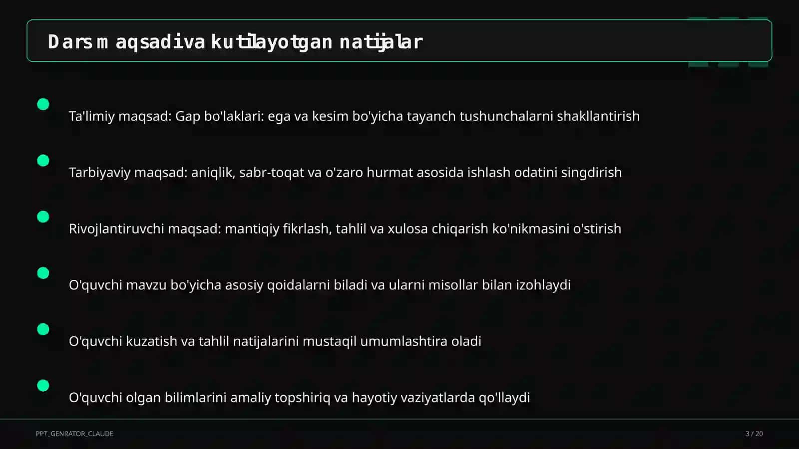 Gap bo'laklari: ega va kesim (4-sinf) 3