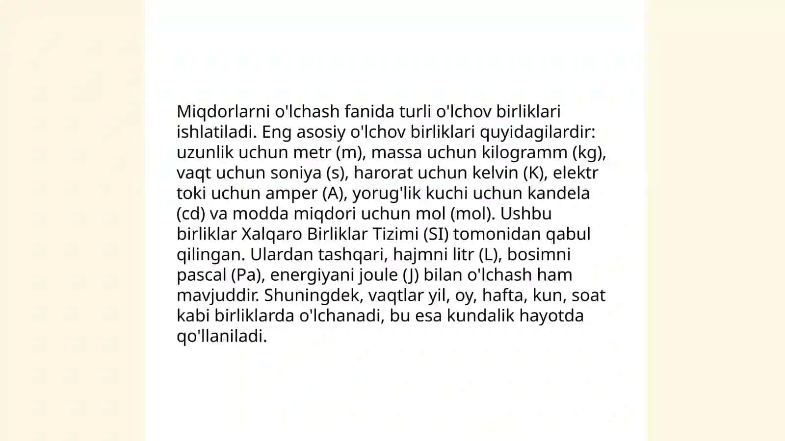 Miqdorlarni oʻlchash oʻlchov birliklarini turlari orasidagi bogʻliqliklar va ular ustida amallar bajarishga oʻrganish metodikasi 3