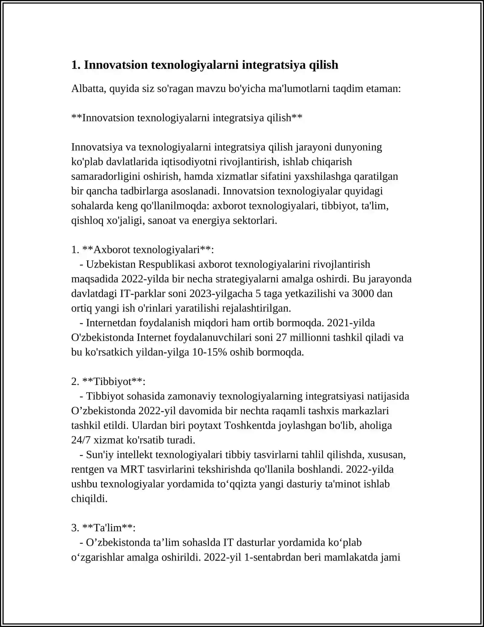 MUSTAQIL ISH Mavzu: INTEGRATSIYA VA INOVATSION G’OYALAR 3