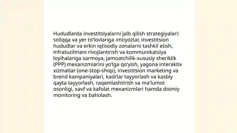Hududlarda investitsiyalarni jalb qilish strategiyalari 3