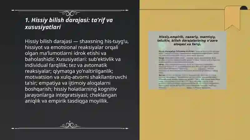 Hissiy, empirik, nazariy, mantiqiy, intuitiv, bilish darajalarining o'zaro aloqasi va farqi 3