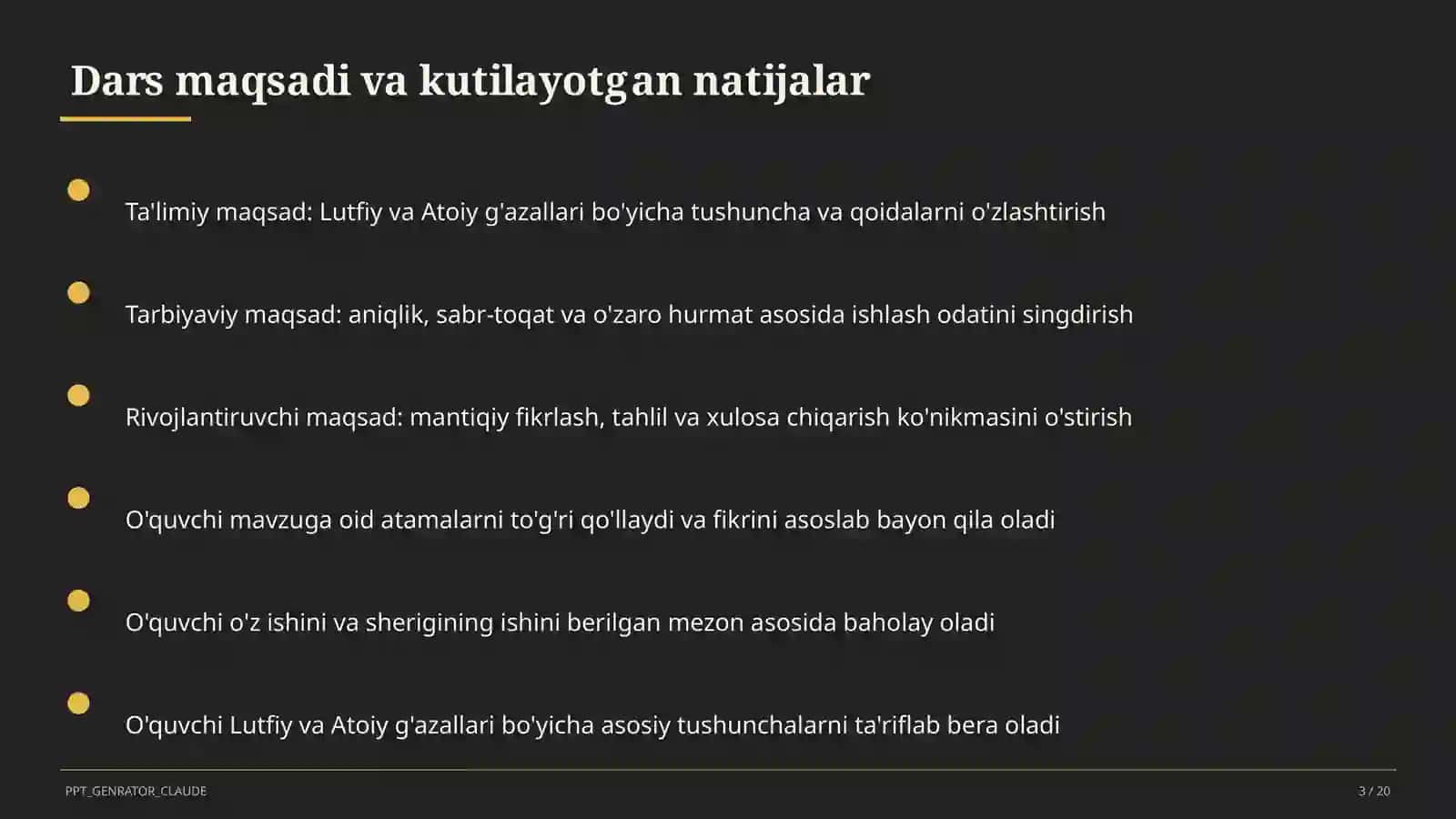 Lutfiy va Atoiy g'azallari (10-sinf) 3