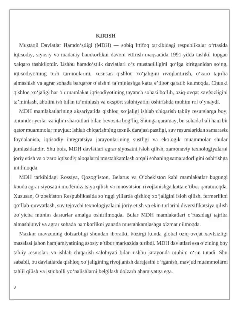 Mustaqil davlatlar hamdo‘stligi davlatlari qishloq xo‘jaligi 3