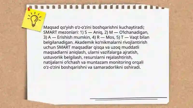Akademik koʻnikmalarni shakllantirishda oʻz oʻzini boshqarish va samaradorlik 3