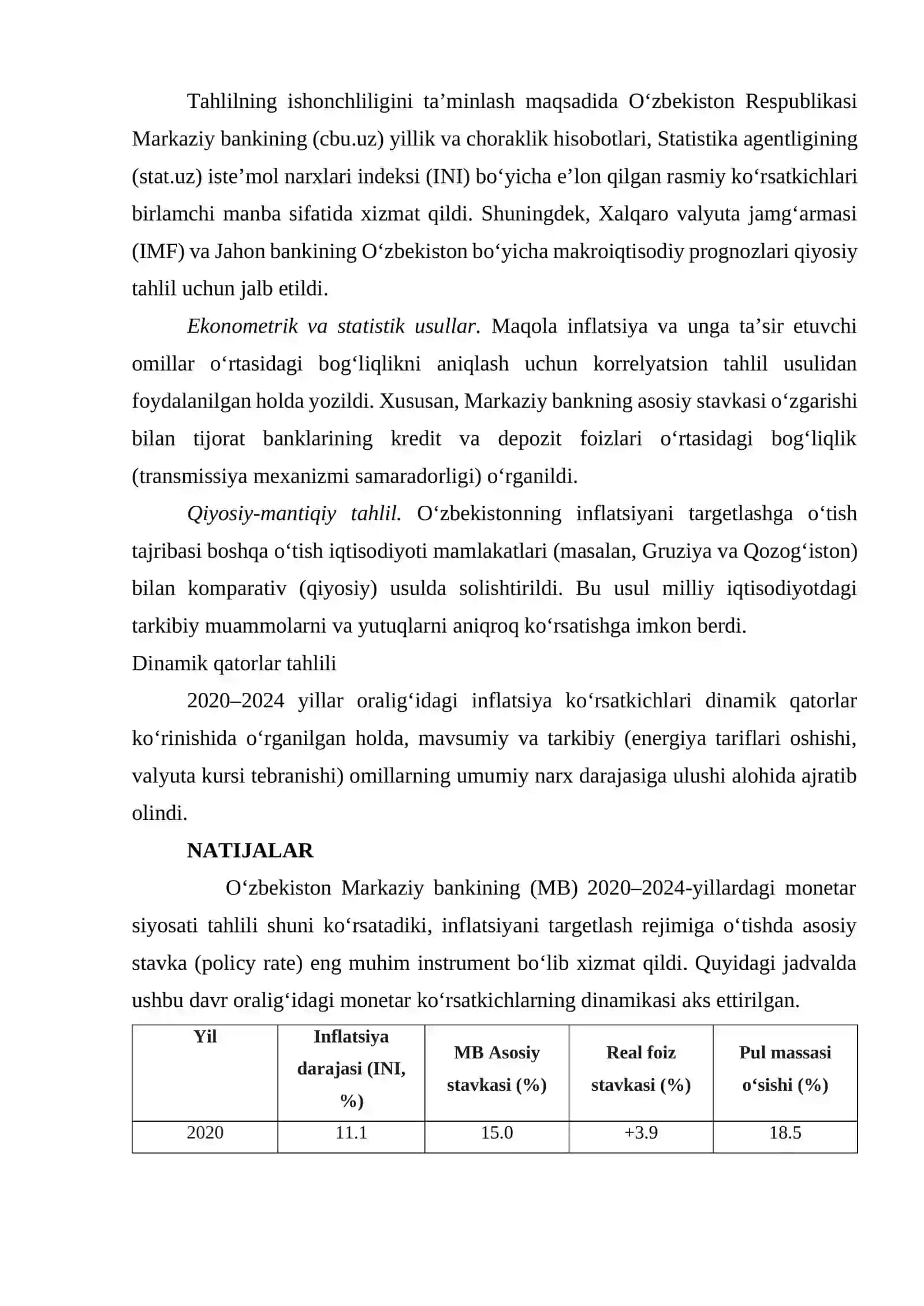 O‘ZBEKISTON RESPUBLIKASIDA INFLATSIYANI YO‘NALTIRISH SIYOSATI: MUAMMOLAR VA XALQARO TAJRIBA 3