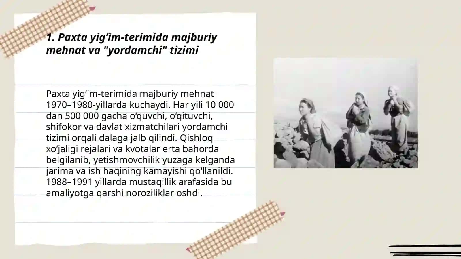 Paxta yig‘im-terimida majburiy mehnat va "yordamchi" tizimi 3