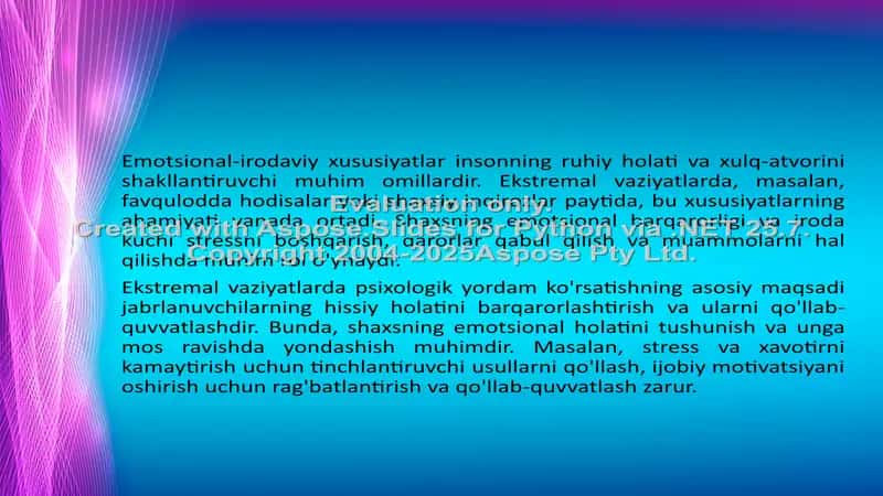 Emotsional-irodaviy xususiyatlarning ekstremal vaziyatlarda ahamiyati. Suisidal klientlar konsultatsiyasi. Oʻz joniga qasd qilgan insonlarning konsultatsiyasi. 3