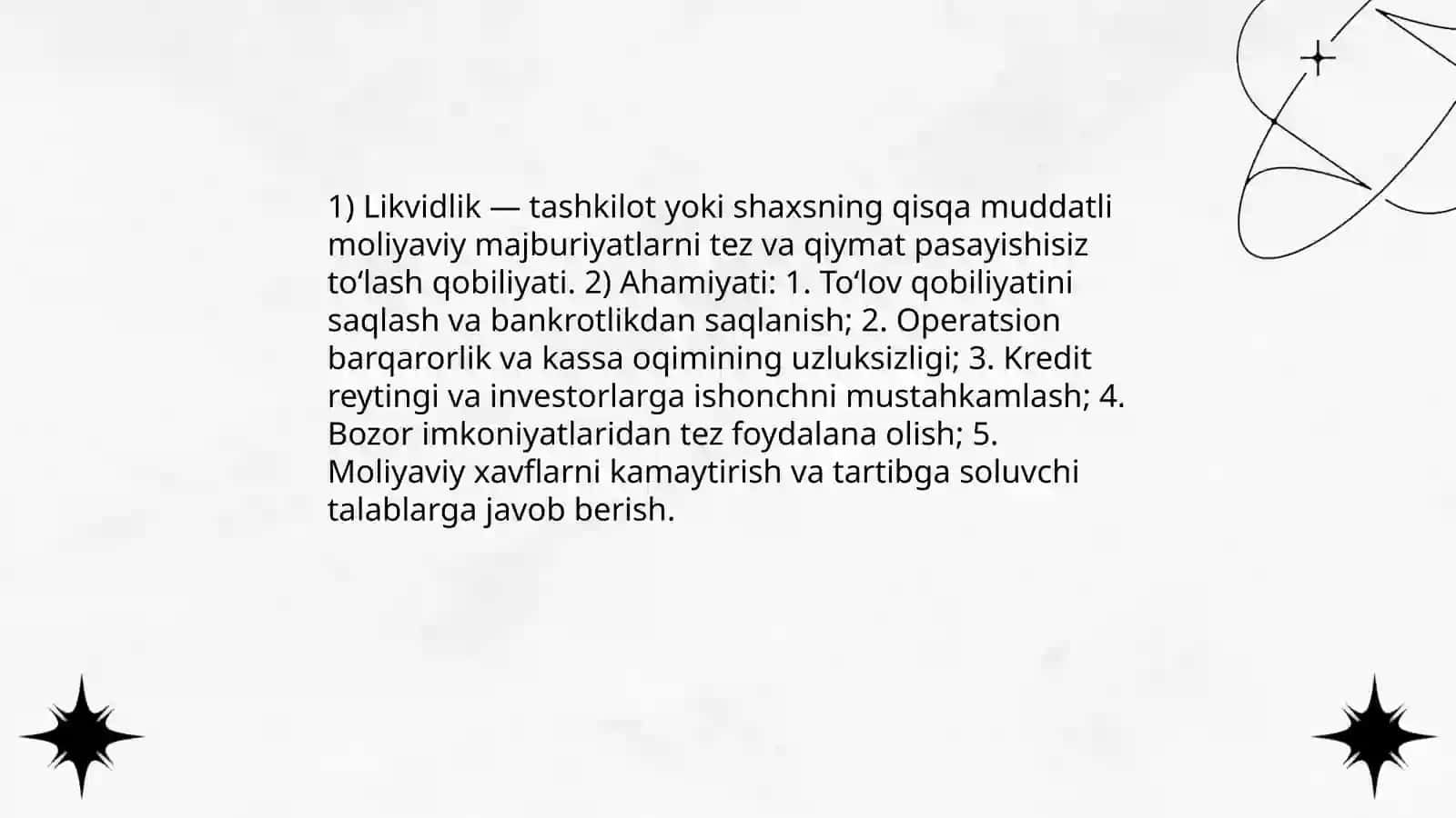 Likvidlikni ahamiyati va uning asosiy yo’nalishlari 3