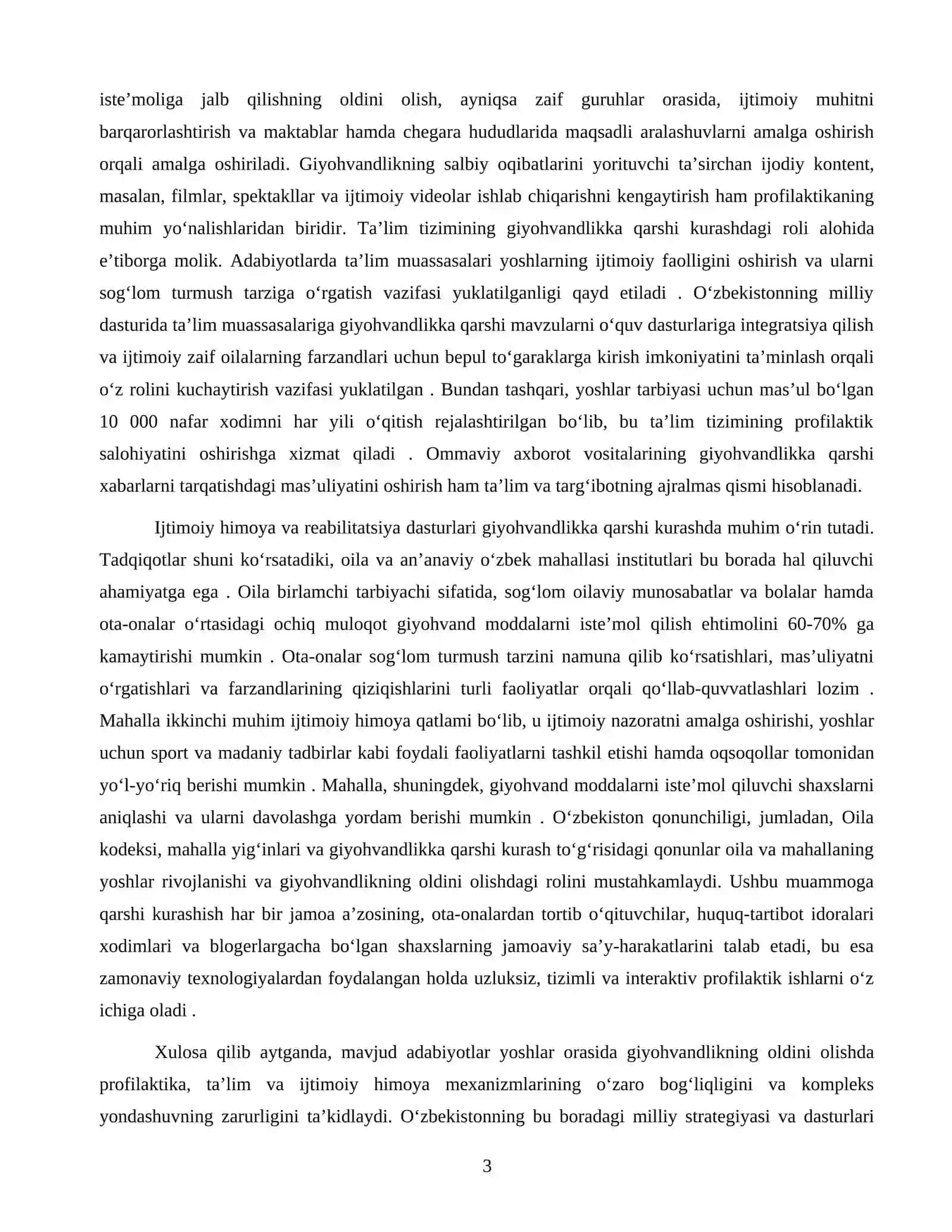 YOSHLAR ORASIDA GIYOHVANDLIKNING OLDINI OLISH: PROFILAKTIKA, TAʼLIM VA IJTIMOIY HIMOYA MEXANIZMLARI UMIDJON 3