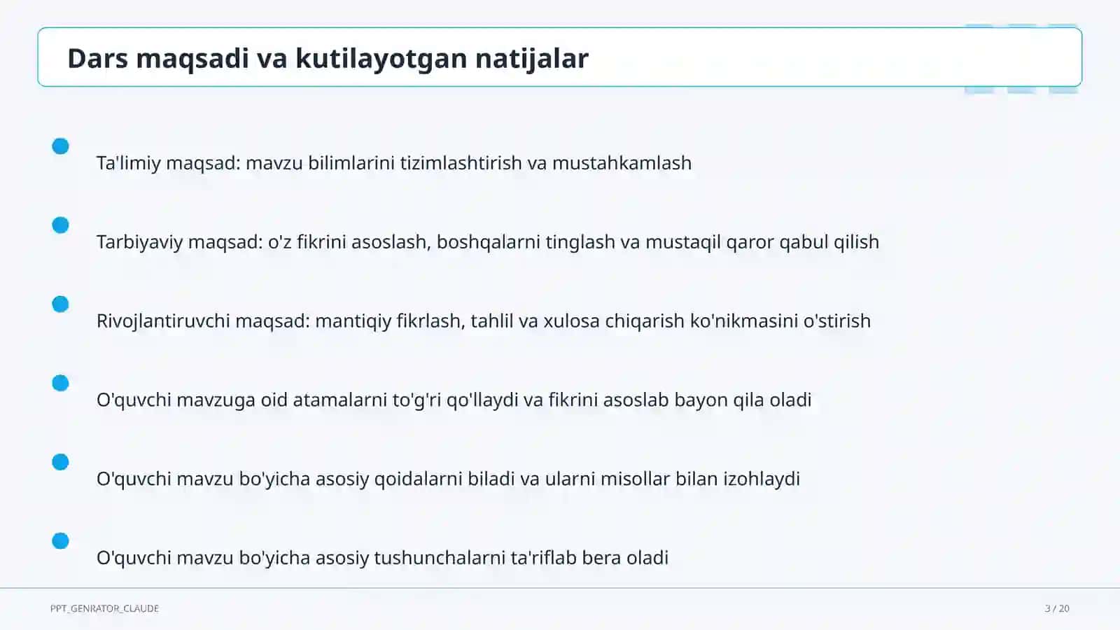 Sinf soati va tarbiyaviy tadbirlar (1–11) 3