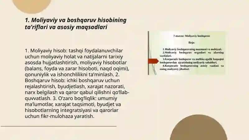 Moliyaviy va boshqaruv hisobining òzaro boĝliqligi 3