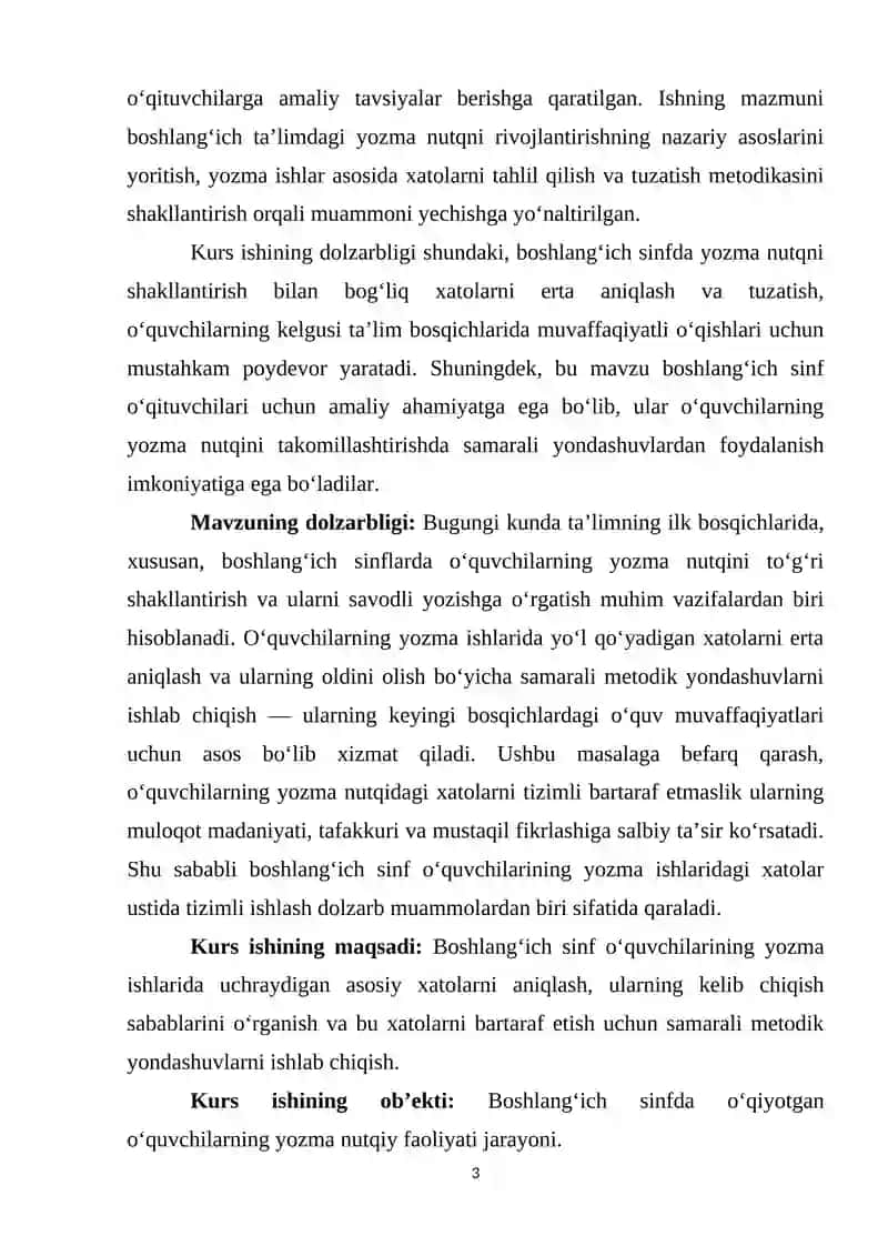 Boshlang’ich sinf o‘quvchilarining yozma ishlarida yo‘l qo‘yadigan xatolari ustida ishlash 3