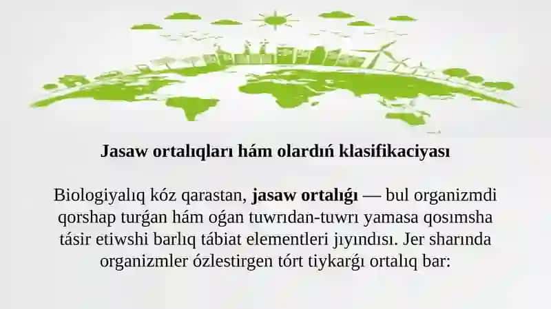 Jasaw ortalıqları, ekalogik faktorlar, adaptaciya 3