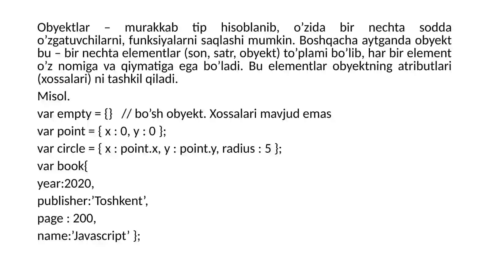 JavaScript massivlar va obyektlar 3