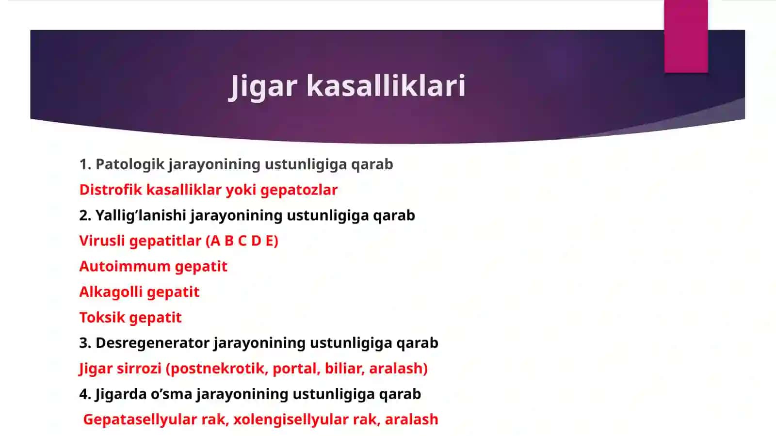 Gepatoz. Gepatit. Virusli gepatitlar. Surunkali gepatit. Jigar sirrozi. Patomorfologiyasi 3