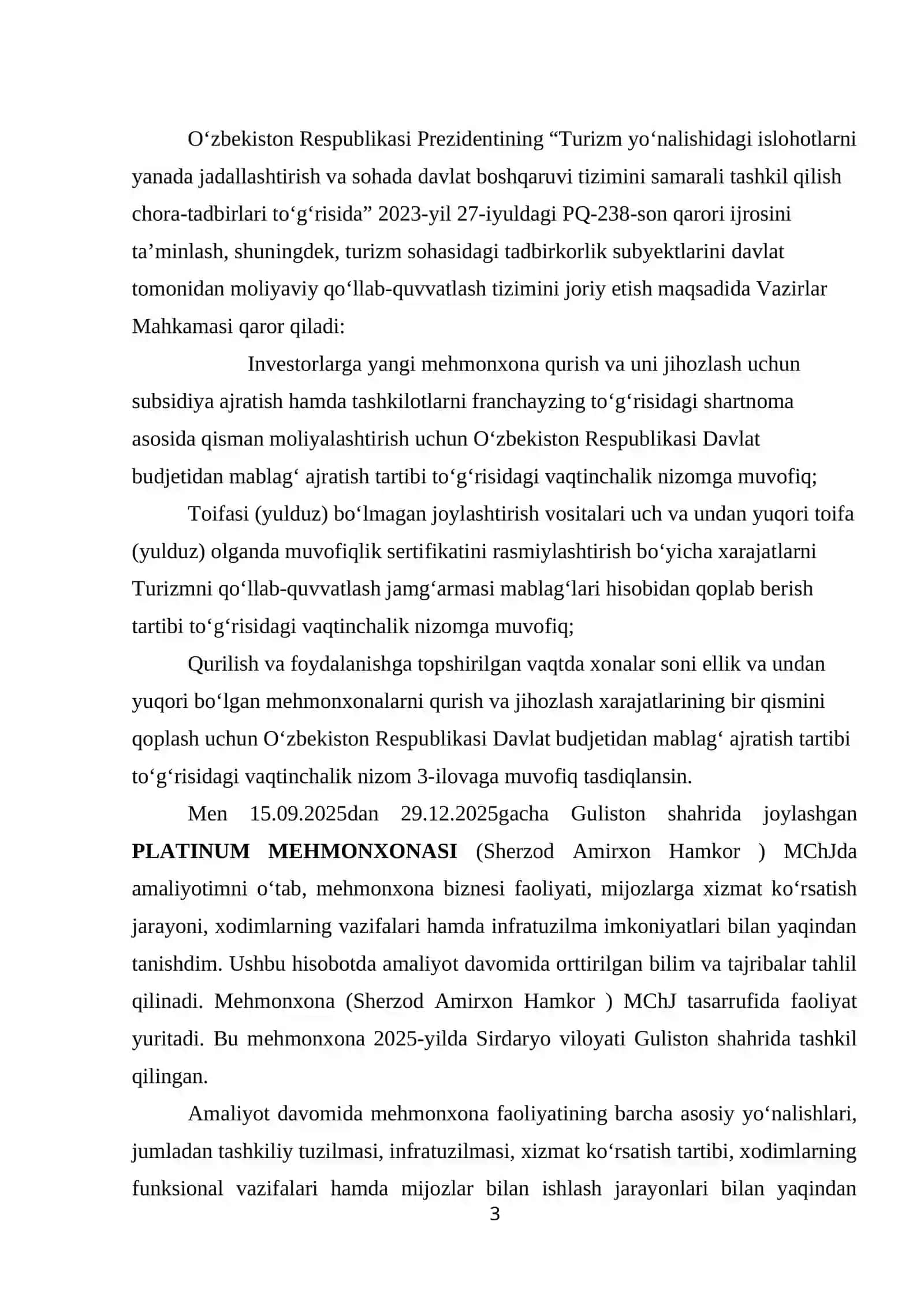 PLATINUM MEHMONXONASI (Sherzod Amirxon Hamkor MCHJ) 3