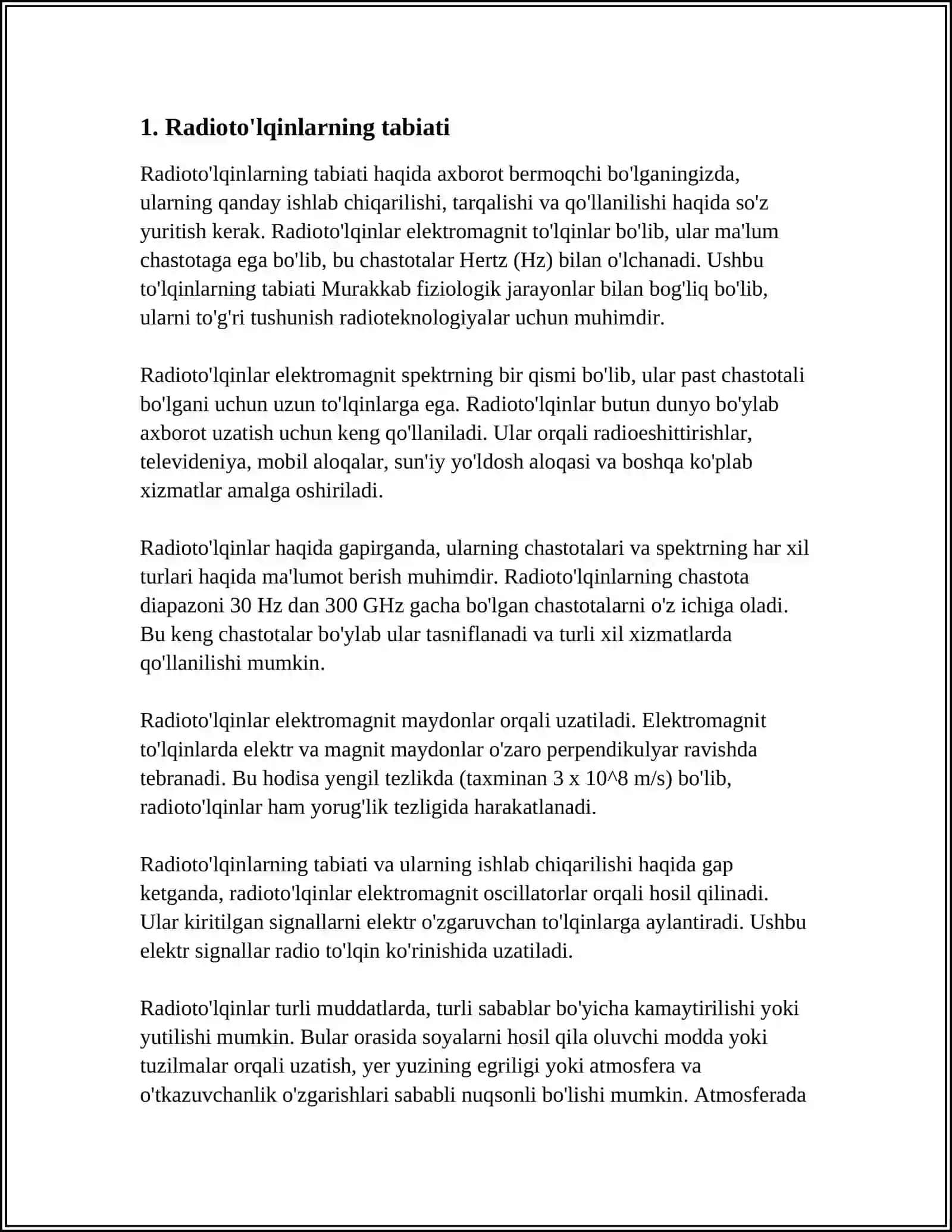 RADIO TO'LQINLARNING TABIYATI VA ULARNING XUSISIYATLARI.RADIO SIGNALLARIN UZATISH 3
