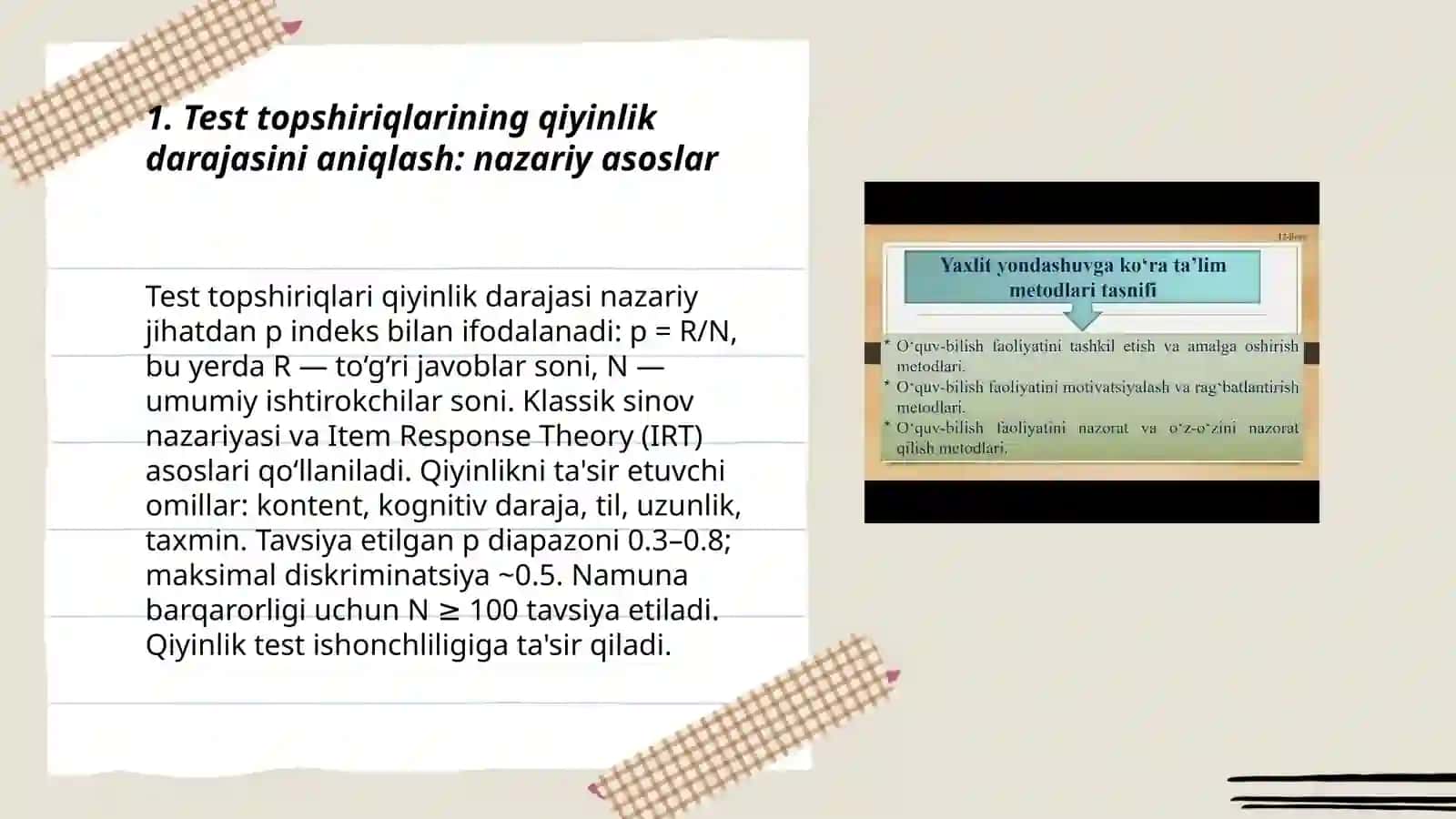 Test topshiriqlarini tahlil qilish 3