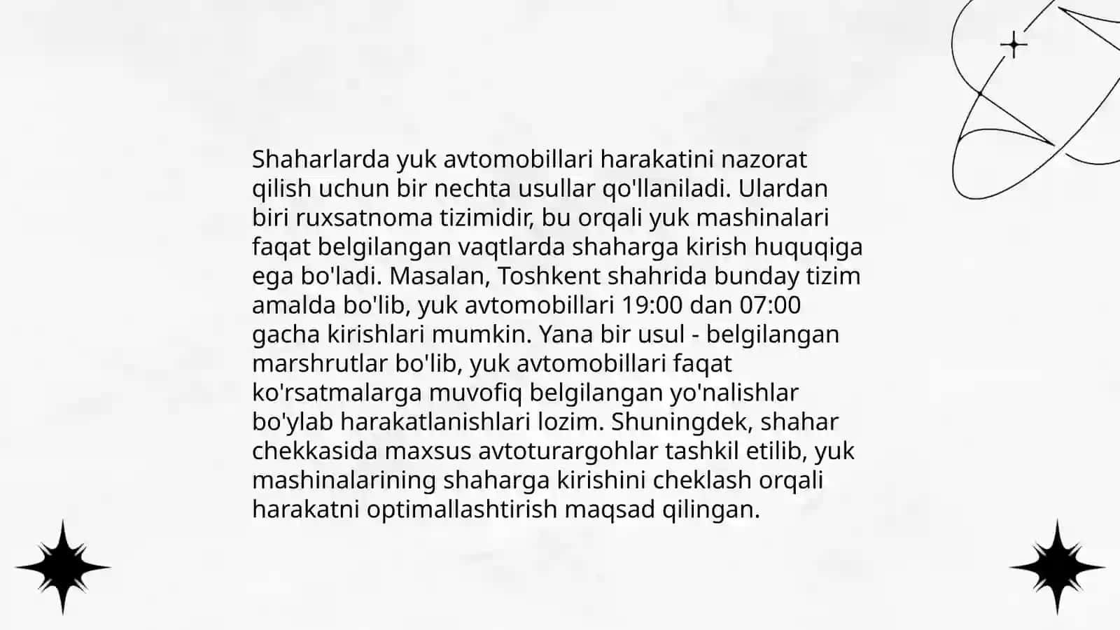 Shaharlarda yuk avtomobillari harakatining xususiyati 3