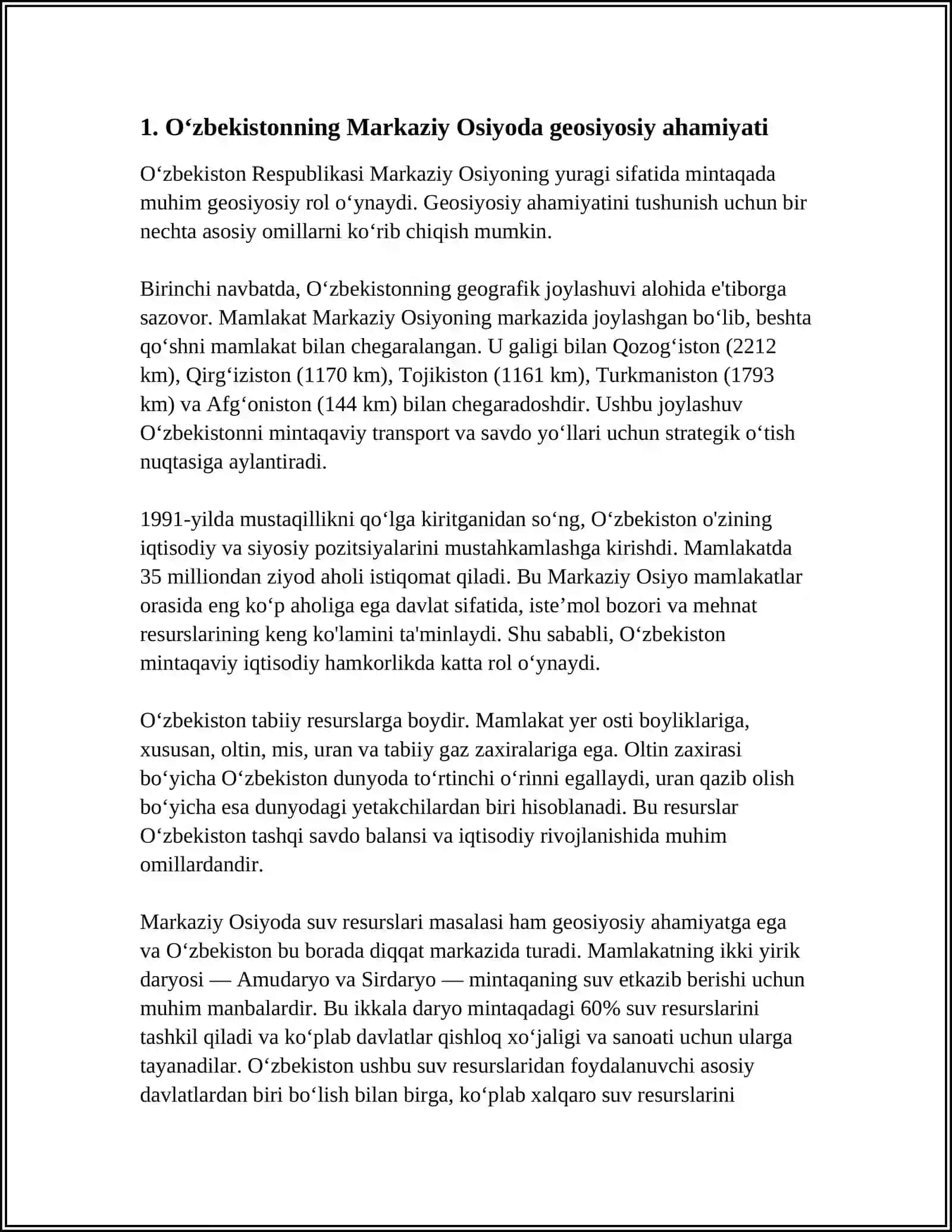 Oʻzbekistonning Markaziy OSIYODA TINCHLIK VA BARQARORLIKNI TAʼMINLASH 3