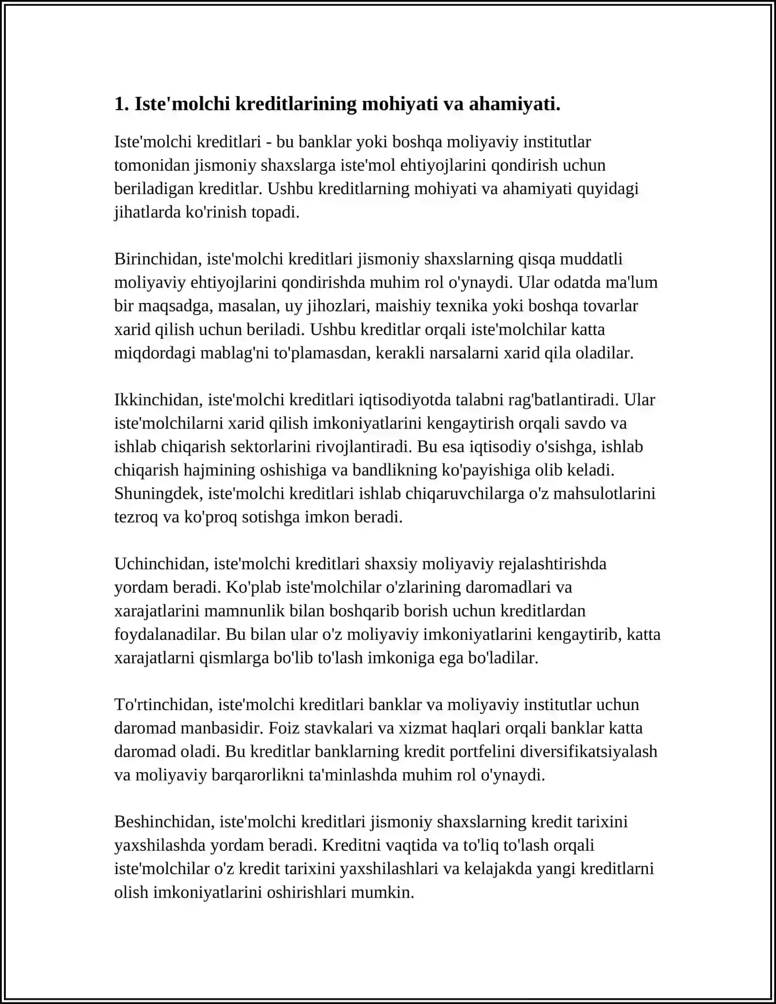 MUSTAQIL ISH Mavzu: SINDITSIYALI KREDITLAR. MAZMUNI ZARURLIGI KREDITLASH TARTIBI 3