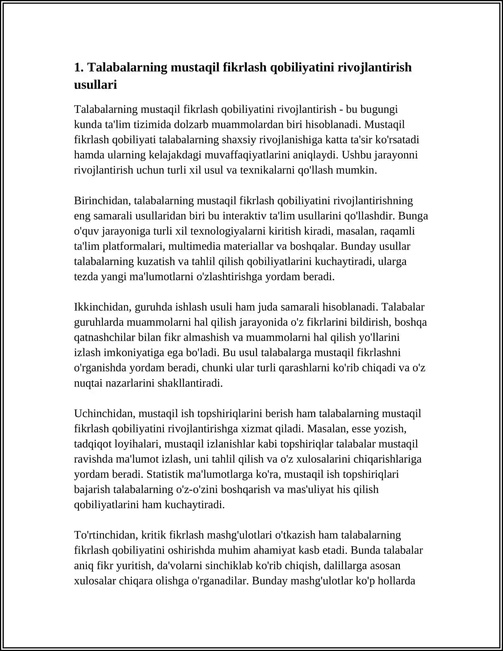 TALABALARNING MUSTAQIL IJODIY FIKRLASHINI SHAKILLANTIRISH VA RIVOJLANTIRISH TEXNIKASI 3