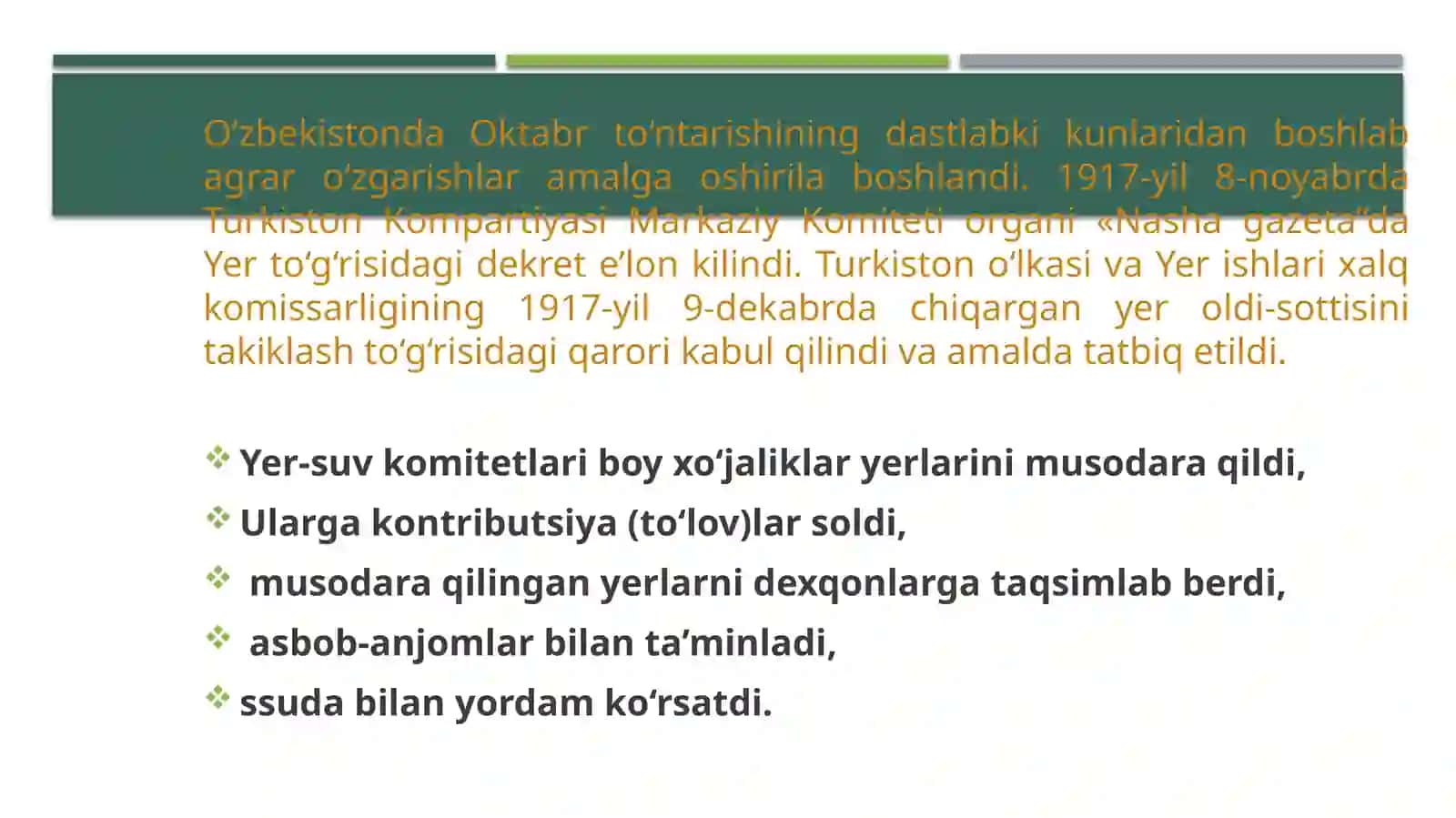 Turkistonda agrar sohadagi munosabatlar, paxtachilik va u bilan bog`liq sanoat korxonalarining faoliyati 3