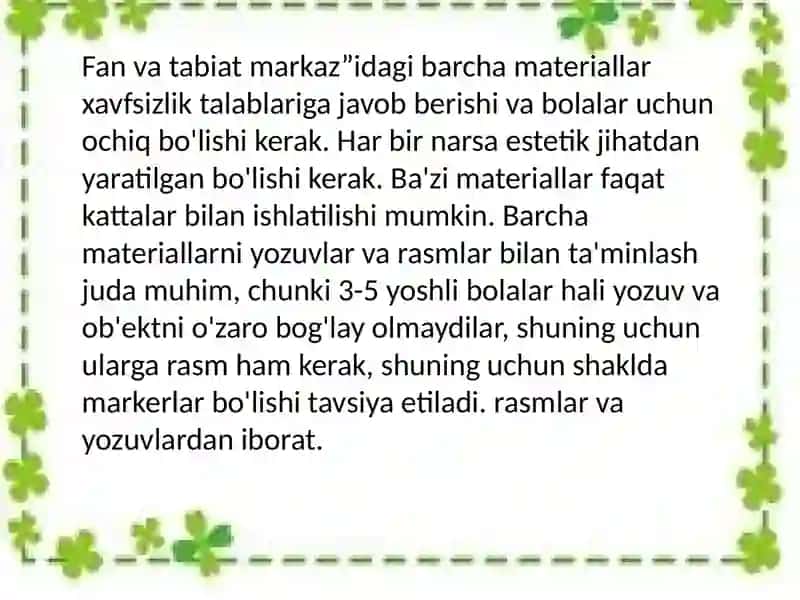 Fan va tabiat markazi materiallari 3