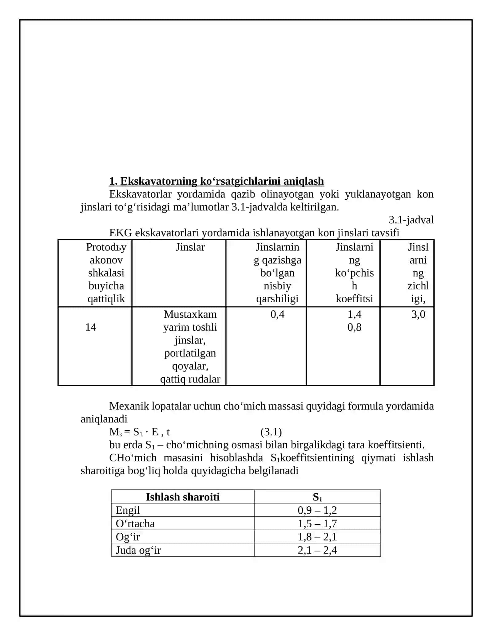 BIR CHO‘MICHLI EKSKAVATORLARNING ISHCHI KO‘RSATGICHLARINI HISOBLASH 3