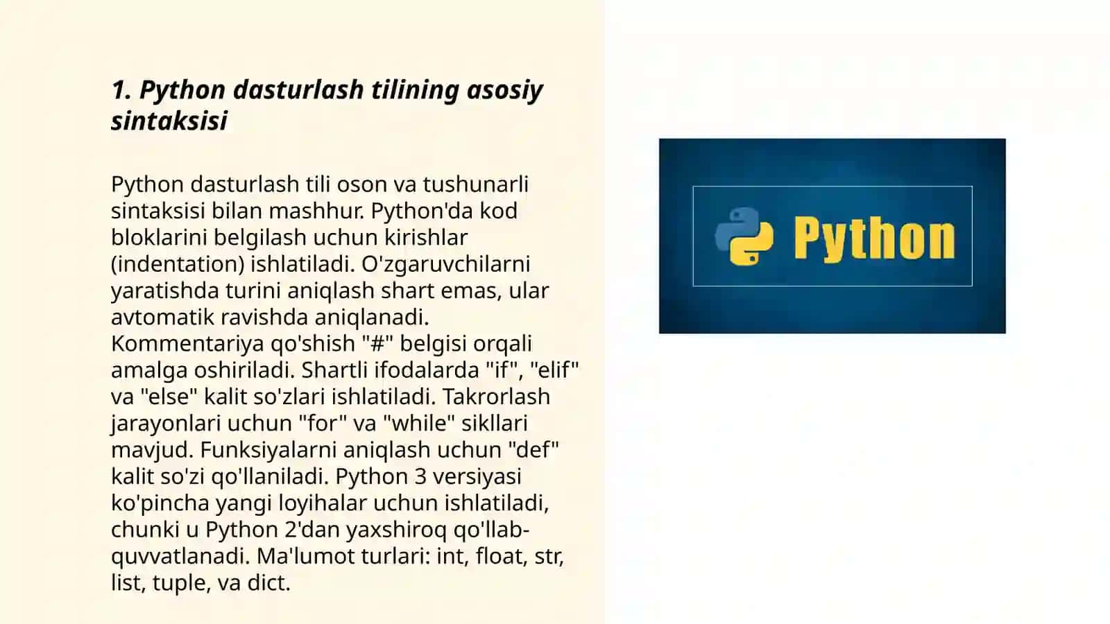 Python dasturlash tilining asosiy sintaksisi 3
